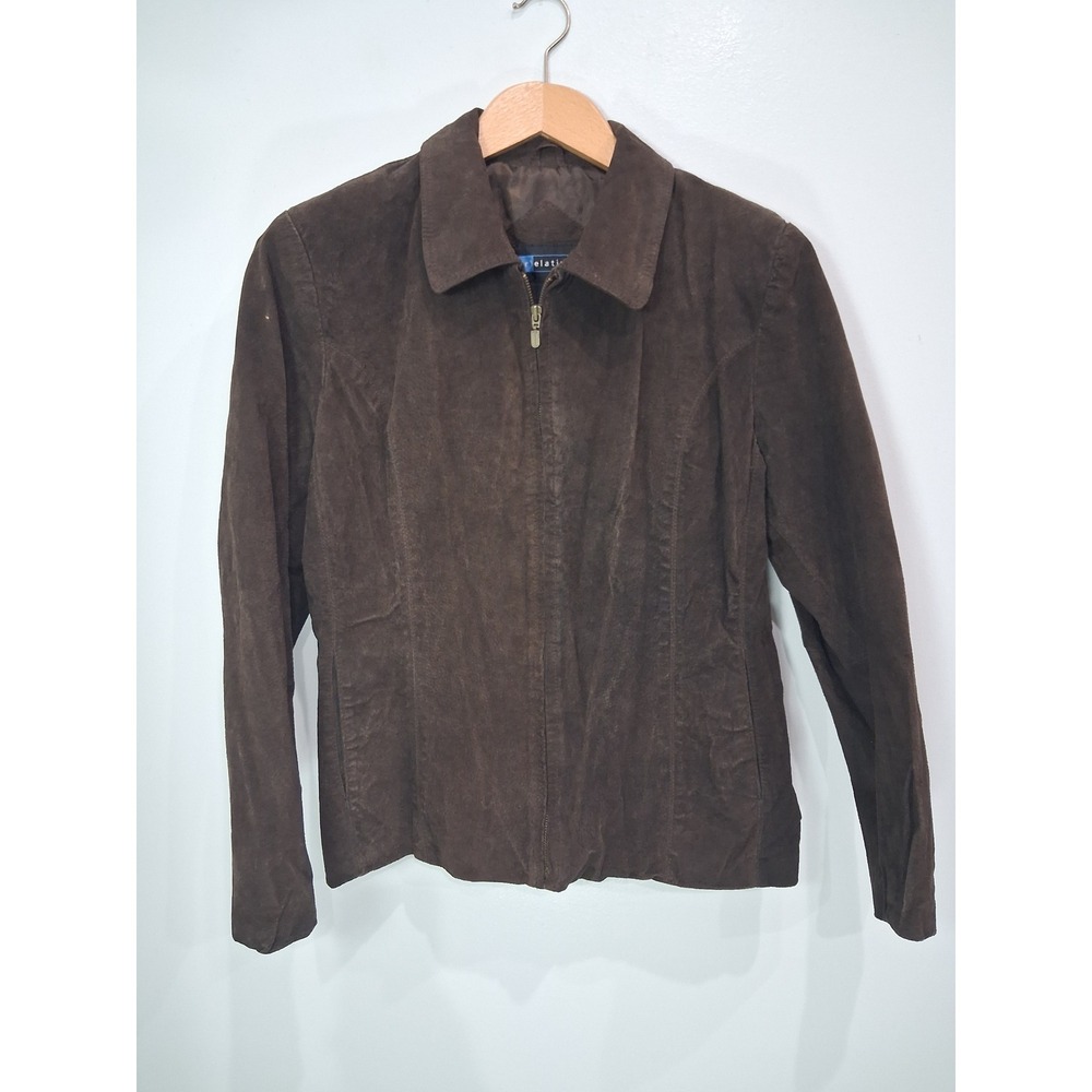 Relativity Womens XL Chocolate Brown Genuine Leather Suede Full Zip Jacket Y2K
